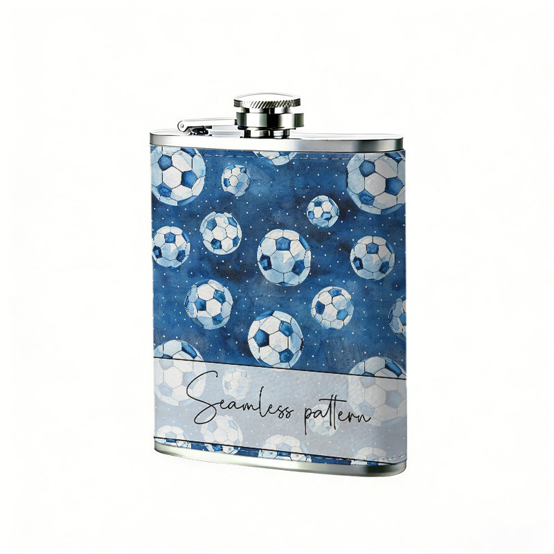 Blue soccer balls pattern 304 Stainless Steel 8oz Hip Flask Portable Leak-Proof Pocket Whiskey Flask for Outdoor Camping Hiking