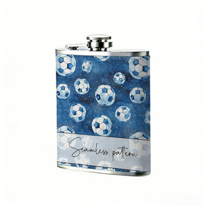 Blue soccer balls pattern 304 Stainless Steel 8oz Hip Flask Portable Leak-Proof Pocket Whiskey Flask for Outdoor Camping Hiking