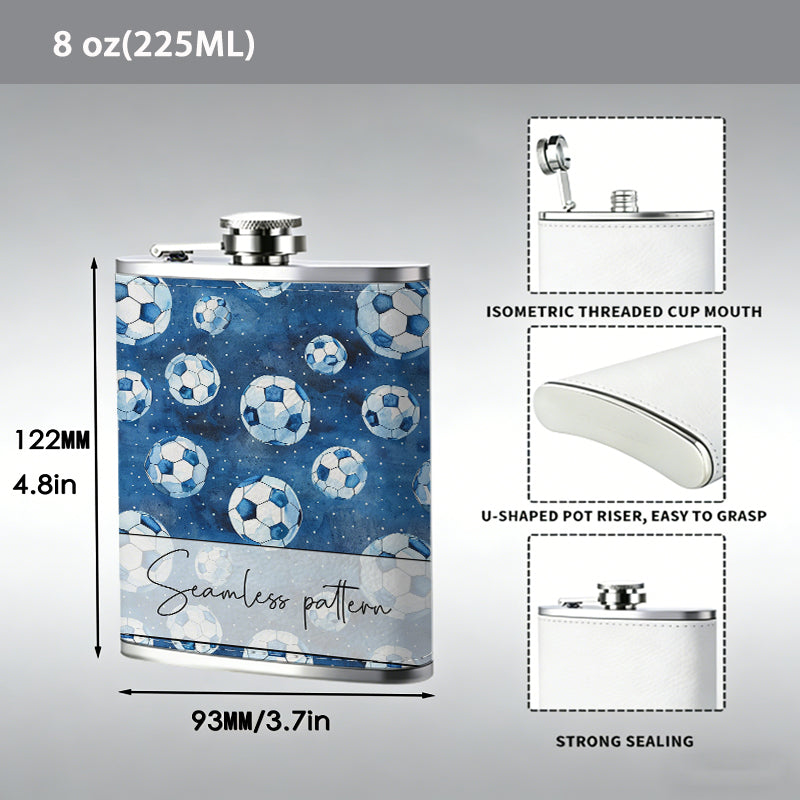 Blue soccer balls pattern 304 Stainless Steel 8oz Hip Flask Portable Leak-Proof Pocket Whiskey Flask for Outdoor Camping Hiking