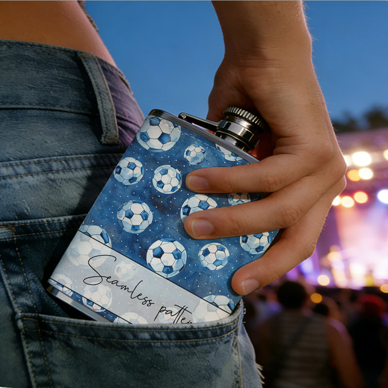 Blue soccer balls pattern 304 Stainless Steel 8oz Hip Flask Portable Leak-Proof Pocket Whiskey Flask for Outdoor Camping Hiking