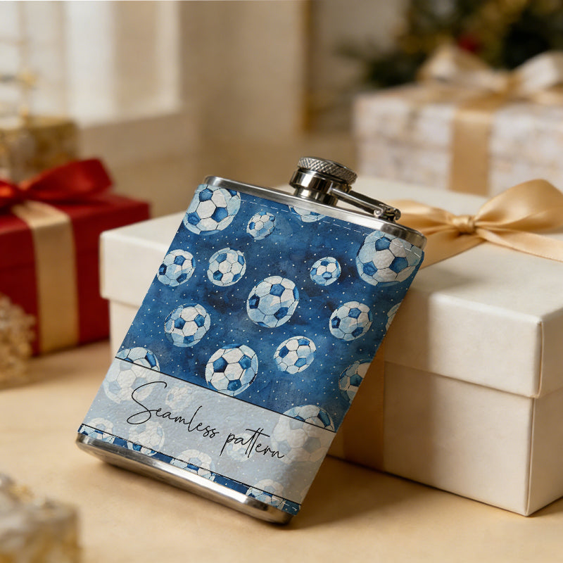 Blue soccer balls pattern 304 Stainless Steel 8oz Hip Flask Portable Leak-Proof Pocket Whiskey Flask for Outdoor Camping Hiking