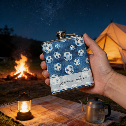 Blue soccer balls pattern 304 Stainless Steel 8oz Hip Flask Portable Leak-Proof Pocket Whiskey Flask for Outdoor Camping Hiking