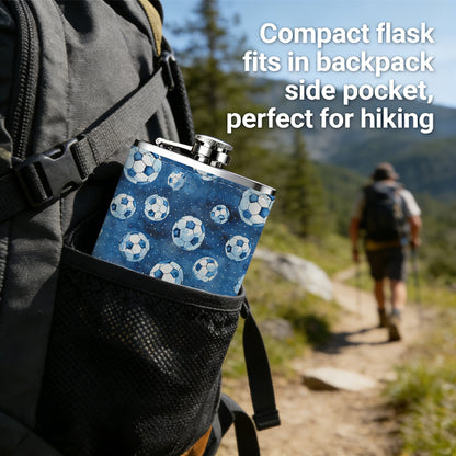 Blue soccer balls pattern 304 Stainless Steel 8oz Hip Flask Portable Leak-Proof Pocket Whiskey Flask for Outdoor Camping Hiking