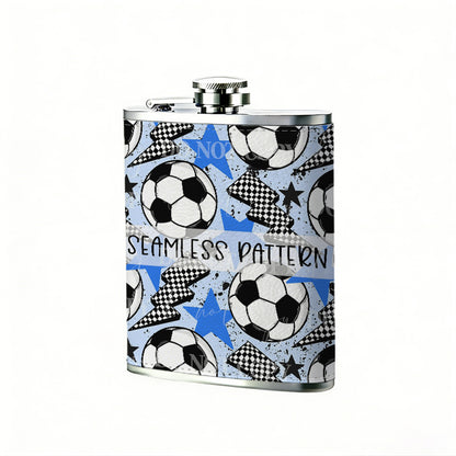 Soccer balls lightning stars seamless pattern 304 Stainless Steel 8oz Hip Flask Portable Leak-Proof Pocket Whiskey Flask for Outdoor Camping Hiking