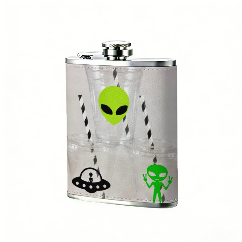Alien and UFO themed tumblers with straws 304 Stainless Steel 8oz Hip Flask Portable Leak-Proof Pocket Whiskey Flask for Outdoor Camping Hiking