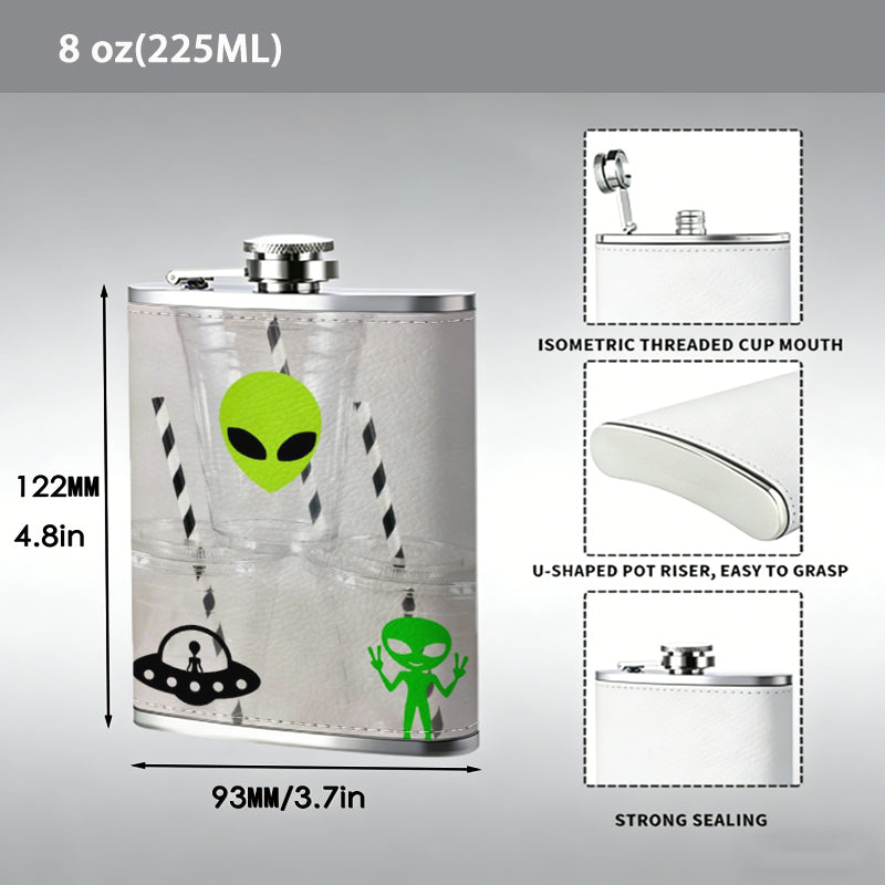 Alien and UFO themed tumblers with straws 304 Stainless Steel 8oz Hip Flask Portable Leak-Proof Pocket Whiskey Flask for Outdoor Camping Hiking