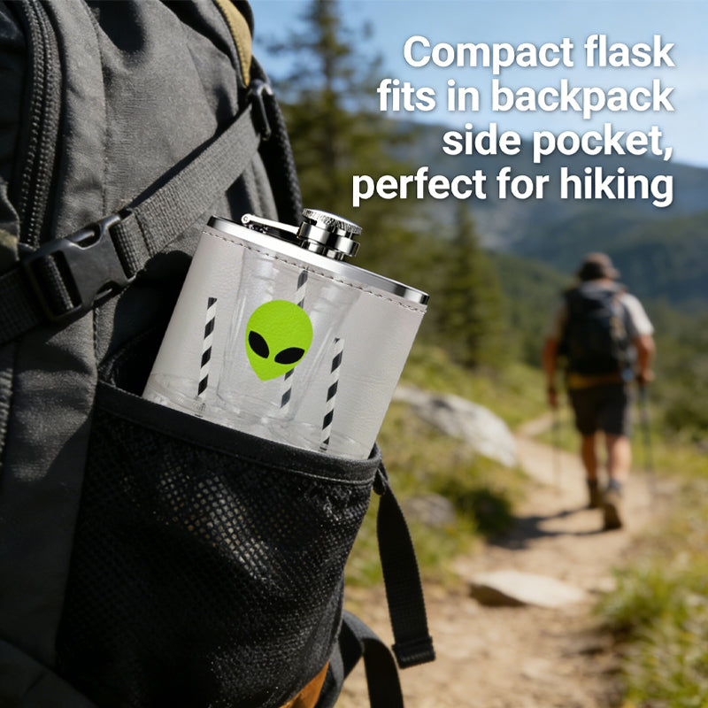 Alien and UFO themed tumblers with straws 304 Stainless Steel 8oz Hip Flask Portable Leak-Proof Pocket Whiskey Flask for Outdoor Camping Hiking