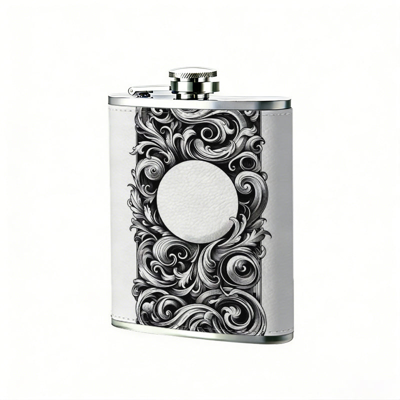 Rectangular carved hollow scroll decorative frame 304 Stainless Steel 8oz Hip Flask Portable Leak-Proof Pocket Whiskey Flask for Outdoor Camping Hiking
