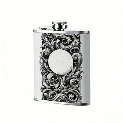 Rectangular carved hollow scroll decorative frame 304 Stainless Steel 8oz Hip Flask Portable Leak-Proof Pocket Whiskey Flask for Outdoor Camping Hiking