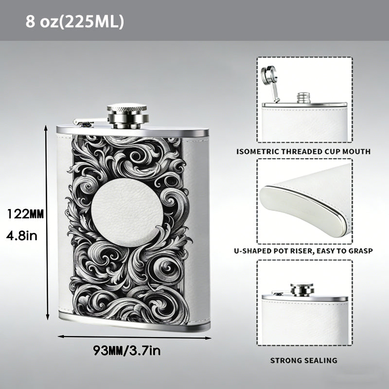 Rectangular carved hollow scroll decorative frame 304 Stainless Steel 8oz Hip Flask Portable Leak-Proof Pocket Whiskey Flask for Outdoor Camping Hiking