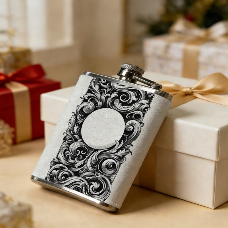 Rectangular carved hollow scroll decorative frame 304 Stainless Steel 8oz Hip Flask Portable Leak-Proof Pocket Whiskey Flask for Outdoor Camping Hiking