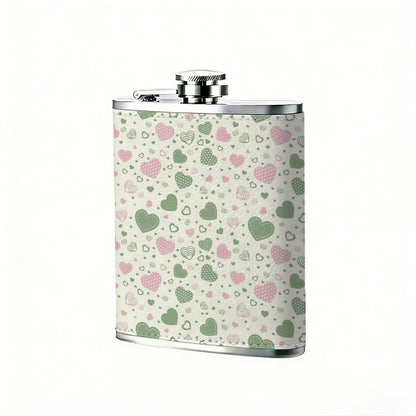 Pink and grey heart pattern 304 Stainless Steel 8oz Hip Flask Portable Leak-Proof Pocket Whiskey Flask for Outdoor Camping Hiking