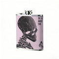 Black skeleton, butterfly and text 304 Stainless Steel 8oz Hip Flask Portable Leak-Proof Pocket Whiskey Flask for Outdoor Camping Hiking