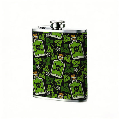 Green square pattern background 304 Stainless Steel 8oz Hip Flask Portable Leak-Proof Pocket Whiskey Flask for Outdoor Camping Hiking