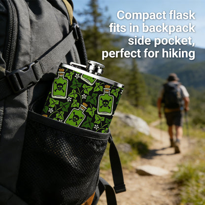 Green square pattern background 304 Stainless Steel 8oz Hip Flask Portable Leak-Proof Pocket Whiskey Flask for Outdoor Camping Hiking