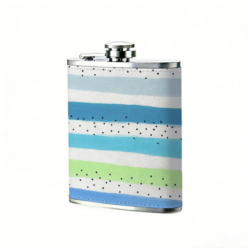 Colorful horizontal striped background 304 Stainless Steel 8oz Hip Flask Portable Leak-Proof Pocket Whiskey Flask for Outdoor Camping Hiking