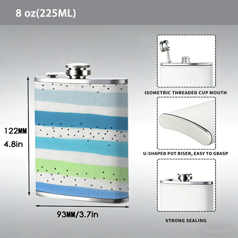 Colorful horizontal striped background 304 Stainless Steel 8oz Hip Flask Portable Leak-Proof Pocket Whiskey Flask for Outdoor Camping Hiking