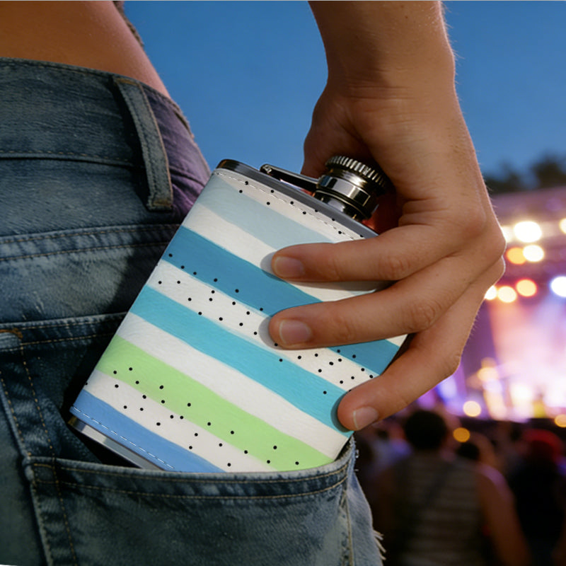 Colorful horizontal striped background 304 Stainless Steel 8oz Hip Flask Portable Leak-Proof Pocket Whiskey Flask for Outdoor Camping Hiking