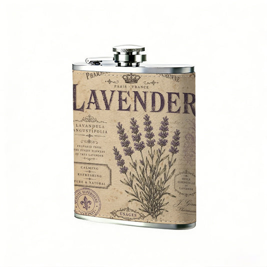 Vintage lavender decorative label 304 Stainless Steel 8oz Hip Flask Portable Leak-Proof Pocket Whiskey Flask for Outdoor Camping Hiking