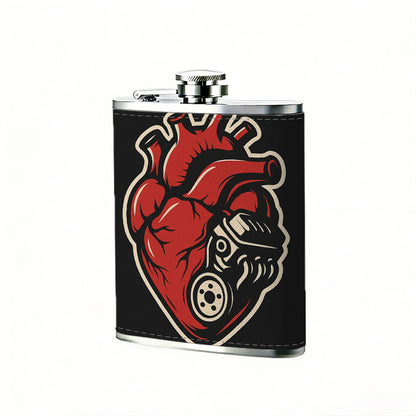 Mechanical heart sticker on black background 304 Stainless Steel 8oz Hip Flask Portable Leak-Proof Pocket Whiskey Flask for Outdoor Camping Hiking