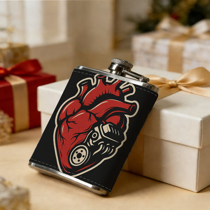 Mechanical heart sticker on black background 304 Stainless Steel 8oz Hip Flask Portable Leak-Proof Pocket Whiskey Flask for Outdoor Camping Hiking
