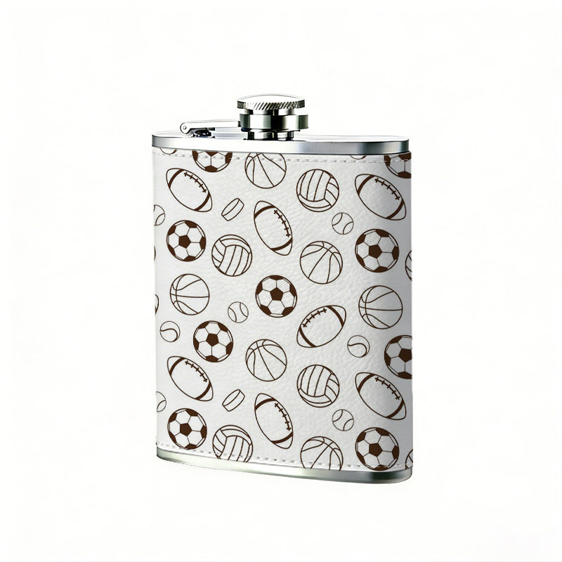 Seamless pattern of sports balls 304 Stainless Steel 8oz Hip Flask Portable Leak-Proof Pocket Whiskey Flask for Outdoor Camping Hiking