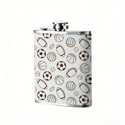 Seamless pattern of sports balls 304 Stainless Steel 8oz Hip Flask Portable Leak-Proof Pocket Whiskey Flask for Outdoor Camping Hiking