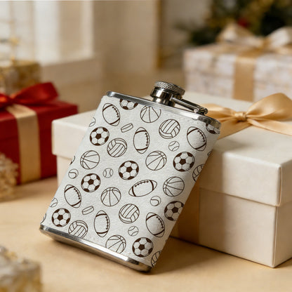 Seamless pattern of sports balls 304 Stainless Steel 8oz Hip Flask Portable Leak-Proof Pocket Whiskey Flask for Outdoor Camping Hiking