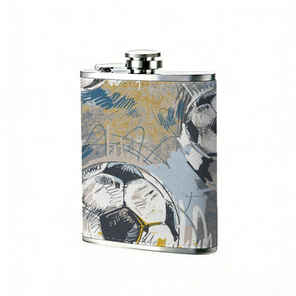 Several hand-drawn soccer balls 304 Stainless Steel 8oz Hip Flask Portable Leak-Proof Pocket Whiskey Flask for Outdoor Camping Hiking