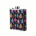 Pattern of skulls and perfume bottles 8oz Hip Flask for Liquor Organizer Case Alcohol Flagon for Travel Portable Leakproof Stainless Steel Wine Bottle Holder  Alcohol Whiskey Drinkware Accessories
