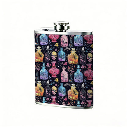 Pattern of skulls and perfume bottles 8oz Hip Flask for Liquor Organizer Case Alcohol Flagon for Travel Portable Leakproof Stainless Steel Wine Bottle Holder  Alcohol Whiskey Drinkware Accessories