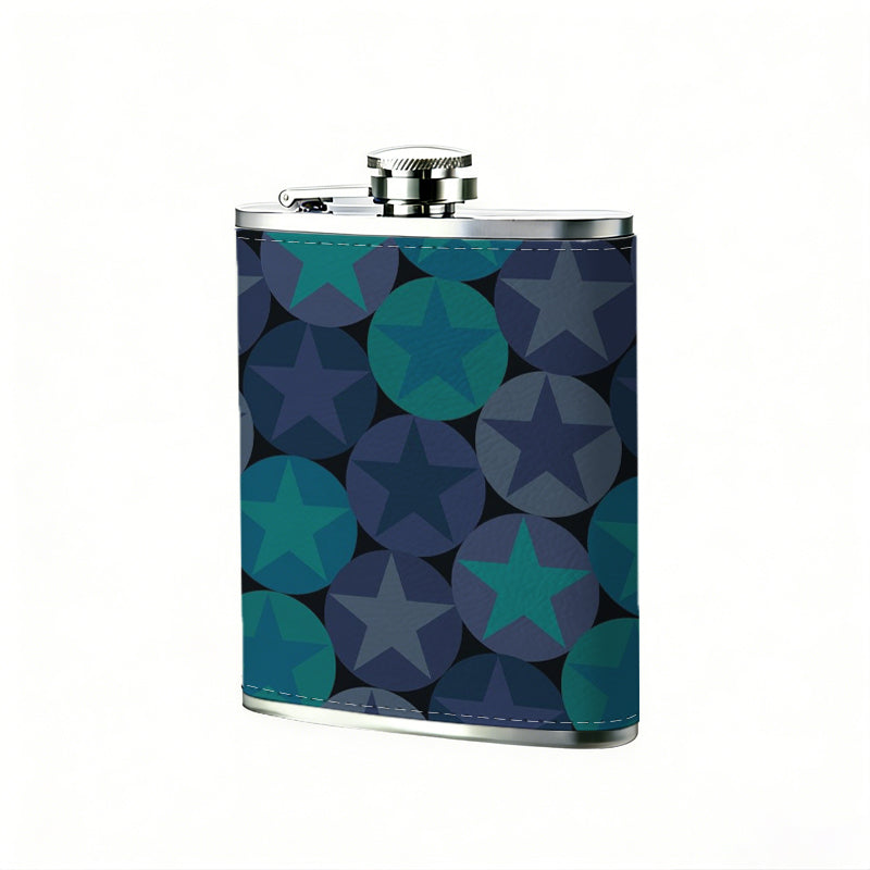 Teal gray circle star abstract background 8oz Hip Flask for Liquor Organizer Case Alcohol Flagon for Travel Portable Leakproof Stainless Steel Wine Bottle Holder  Alcohol Whiskey Drinkware Accessories