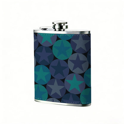 Teal gray circle star abstract background 8oz Hip Flask for Liquor Organizer Case Alcohol Flagon for Travel Portable Leakproof Stainless Steel Wine Bottle Holder  Alcohol Whiskey Drinkware Accessories