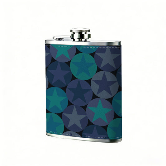 Teal gray circle star abstract background 8oz Hip Flask for Liquor Organizer Case Alcohol Flagon for Travel Portable Leakproof Stainless Steel Wine Bottle Holder  Alcohol Whiskey Drinkware Accessories