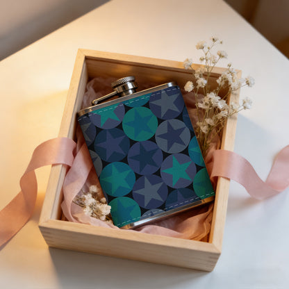 Teal gray circle star abstract background 8oz Hip Flask for Liquor Organizer Case Alcohol Flagon for Travel Portable Leakproof Stainless Steel Wine Bottle Holder  Alcohol Whiskey Drinkware Accessories