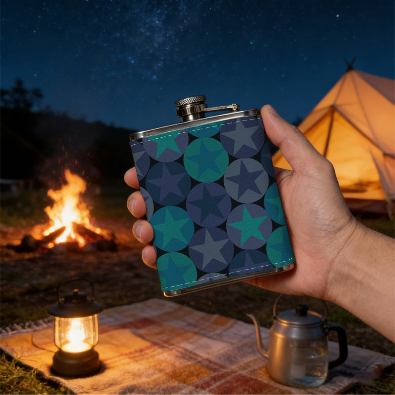 Teal gray circle star abstract background 8oz Hip Flask for Liquor Organizer Case Alcohol Flagon for Travel Portable Leakproof Stainless Steel Wine Bottle Holder  Alcohol Whiskey Drinkware Accessories
