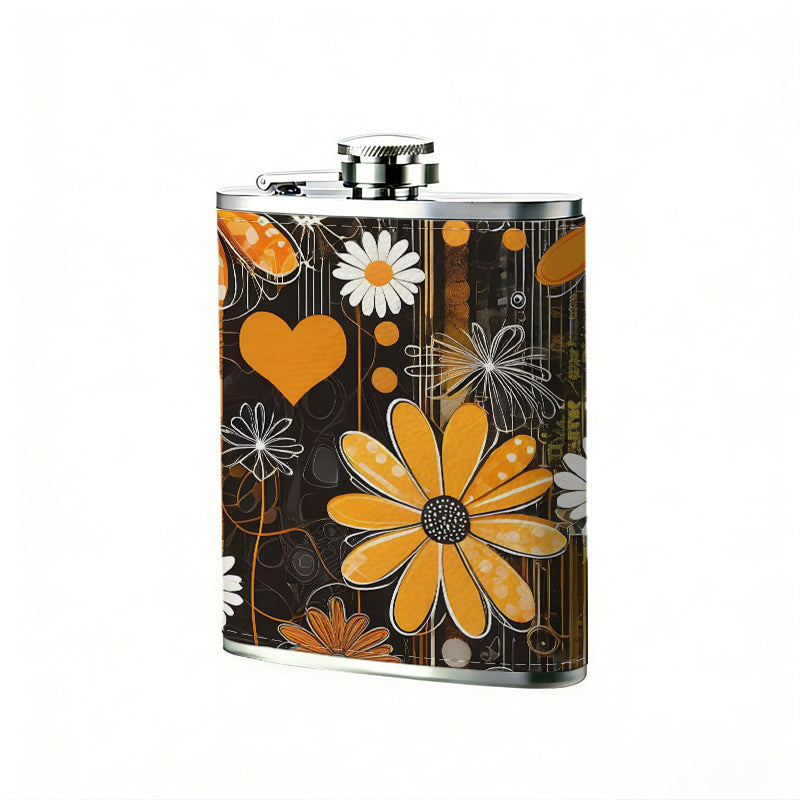 Flowers and heart shapes 8oz Hip Flask for Liquor Organizer Case Alcohol Flagon for Travel Portable Leakproof Stainless Steel Wine Bottle Holder  Alcohol Whiskey Drinkware Accessories