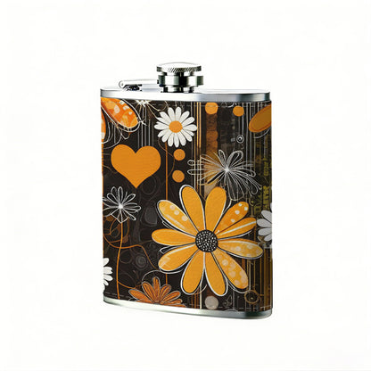 Flowers and heart shapes 8oz Hip Flask for Liquor Organizer Case Alcohol Flagon for Travel Portable Leakproof Stainless Steel Wine Bottle Holder  Alcohol Whiskey Drinkware Accessories