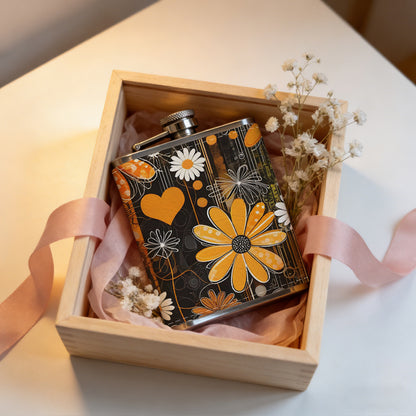 Flowers and heart shapes 8oz Hip Flask for Liquor Organizer Case Alcohol Flagon for Travel Portable Leakproof Stainless Steel Wine Bottle Holder  Alcohol Whiskey Drinkware Accessories
