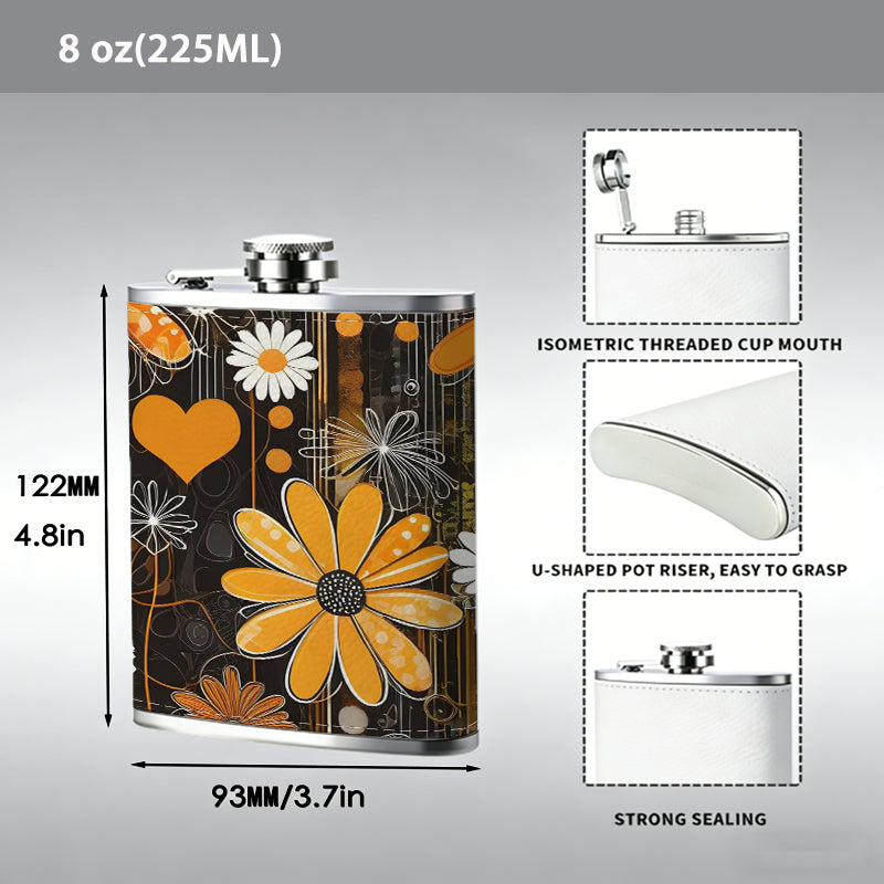 Flowers and heart shapes 8oz Hip Flask for Liquor Organizer Case Alcohol Flagon for Travel Portable Leakproof Stainless Steel Wine Bottle Holder  Alcohol Whiskey Drinkware Accessories