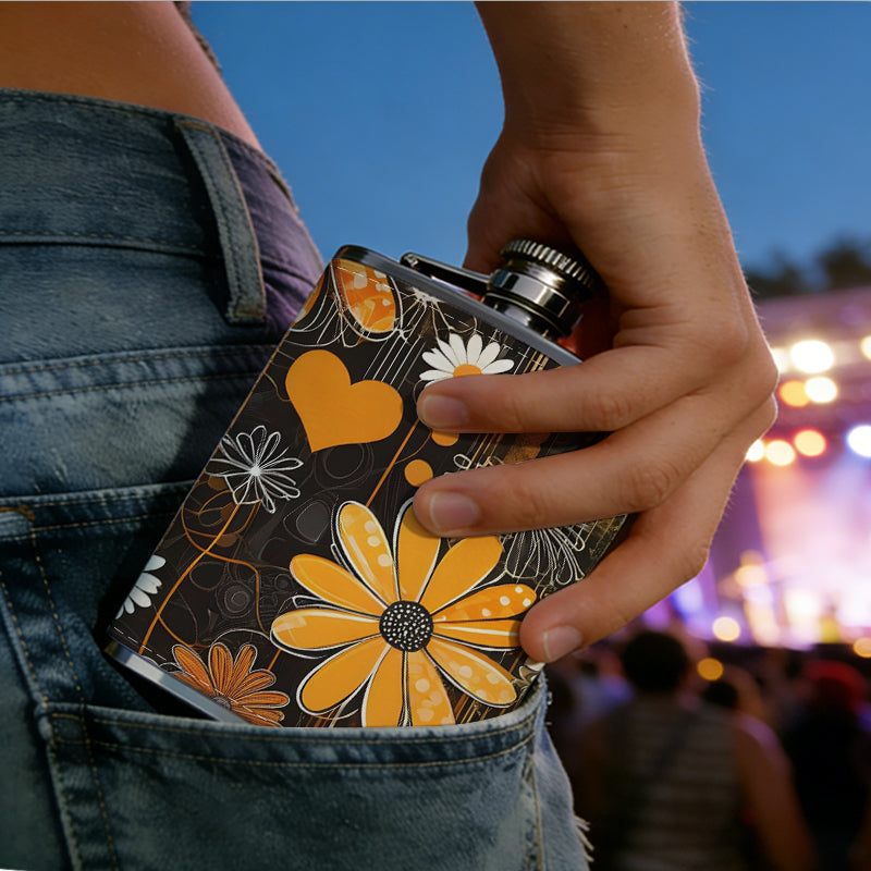 Flowers and heart shapes 8oz Hip Flask for Liquor Organizer Case Alcohol Flagon for Travel Portable Leakproof Stainless Steel Wine Bottle Holder  Alcohol Whiskey Drinkware Accessories