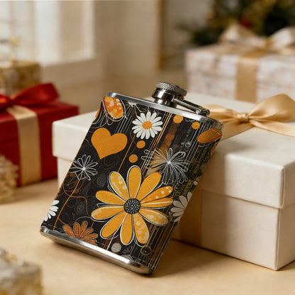 Flowers and heart shapes 8oz Hip Flask for Liquor Organizer Case Alcohol Flagon for Travel Portable Leakproof Stainless Steel Wine Bottle Holder  Alcohol Whiskey Drinkware Accessories