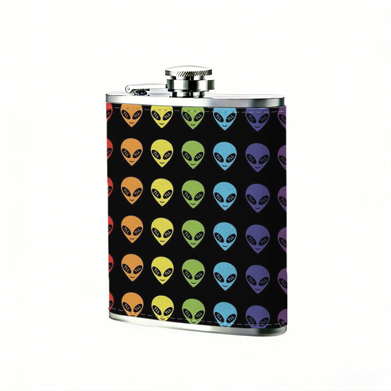 Multicolored skull patterns 8oz Hip Flask for Liquor Organizer Case Alcohol Flagon for Travel Portable Leakproof Stainless Steel Wine Bottle Holder  Alcohol Whiskey Drinkware Accessories
