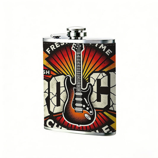 Vintage rock guitar logo design 8oz Hip Flask for Liquor Organizer Case Alcohol Flagon for Travel Portable Leakproof Stainless Steel Wine Bottle Holder  Alcohol Whiskey Drinkware Accessories