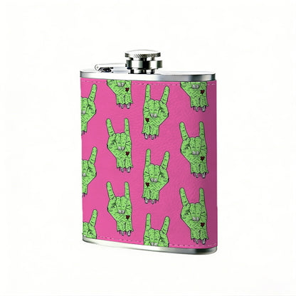 Green horn patterns on pink background 8oz Hip Flask for Liquor Organizer Case Alcohol Flagon for Travel Portable Leakproof Stainless Steel Wine Bottle Holder  Alcohol Whiskey Drinkware Accessories