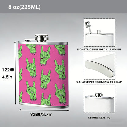 Green horn patterns on pink background 8oz Hip Flask for Liquor Organizer Case Alcohol Flagon for Travel Portable Leakproof Stainless Steel Wine Bottle Holder  Alcohol Whiskey Drinkware Accessories