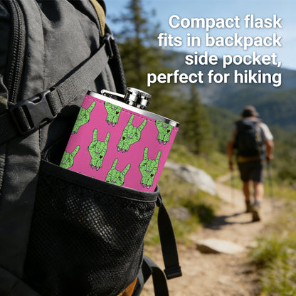 Green horn patterns on pink background 8oz Hip Flask for Liquor Organizer Case Alcohol Flagon for Travel Portable Leakproof Stainless Steel Wine Bottle Holder  Alcohol Whiskey Drinkware Accessories