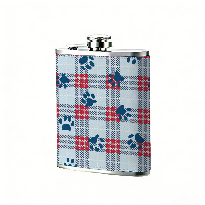 Plaid pattern with paw prints 8oz Hip Flask for Liquor Organizer Case Alcohol Flagon for Travel Portable Leakproof Stainless Steel Wine Bottle Holder  Alcohol Whiskey Drinkware Accessories