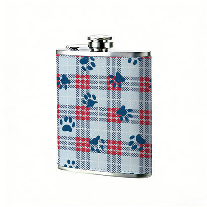 Plaid pattern with paw prints 8oz Hip Flask for Liquor Organizer Case Alcohol Flagon for Travel Portable Leakproof Stainless Steel Wine Bottle Holder  Alcohol Whiskey Drinkware Accessories