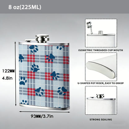 Plaid pattern with paw prints 8oz Hip Flask for Liquor Organizer Case Alcohol Flagon for Travel Portable Leakproof Stainless Steel Wine Bottle Holder  Alcohol Whiskey Drinkware Accessories